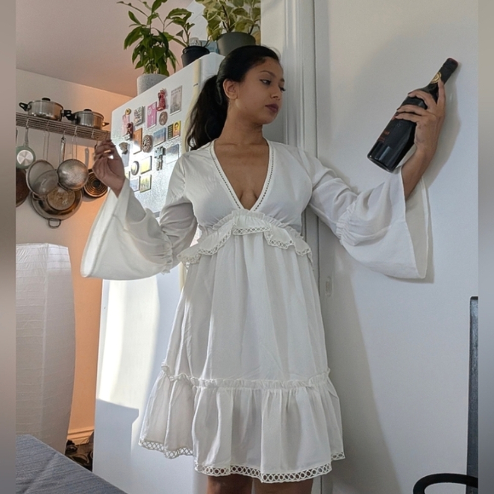 ASOS White Flowy Ruffle Lace Dress - Picture 4 of 4
